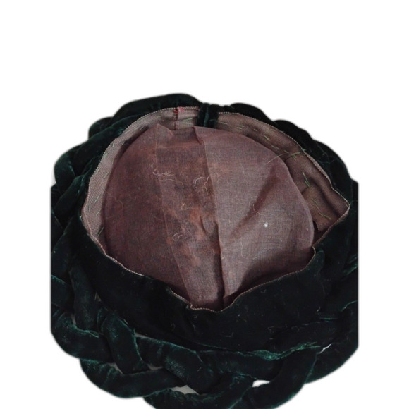 1930s Vintage Deep Green Velvet Evening Hat, Size 22 - Picture 5 of 5